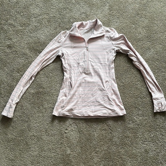 lululemon athletica Tops - Lululemon Pink and gray stripe quarter zip pullover
